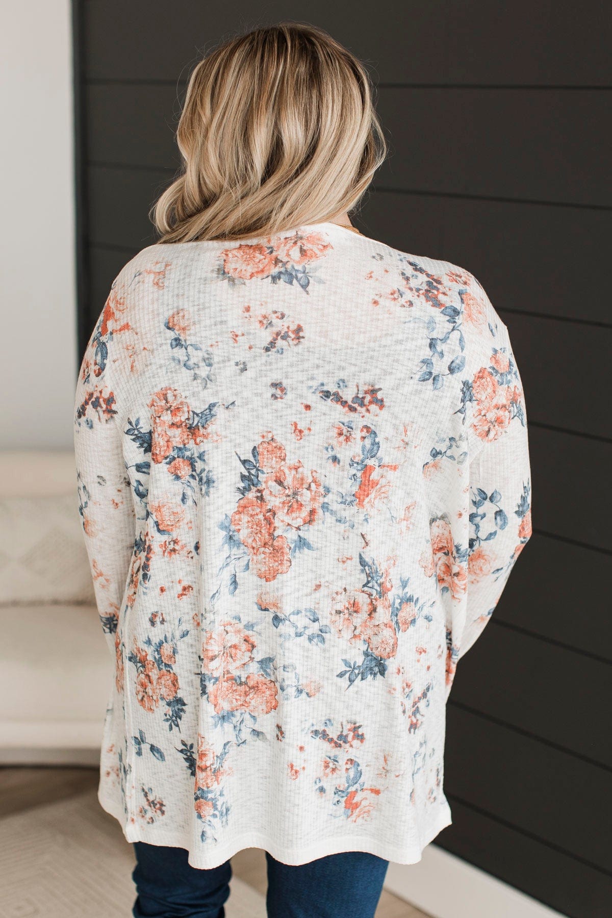 Light Up With Joy Floral Cardigan- Ivory & Navy