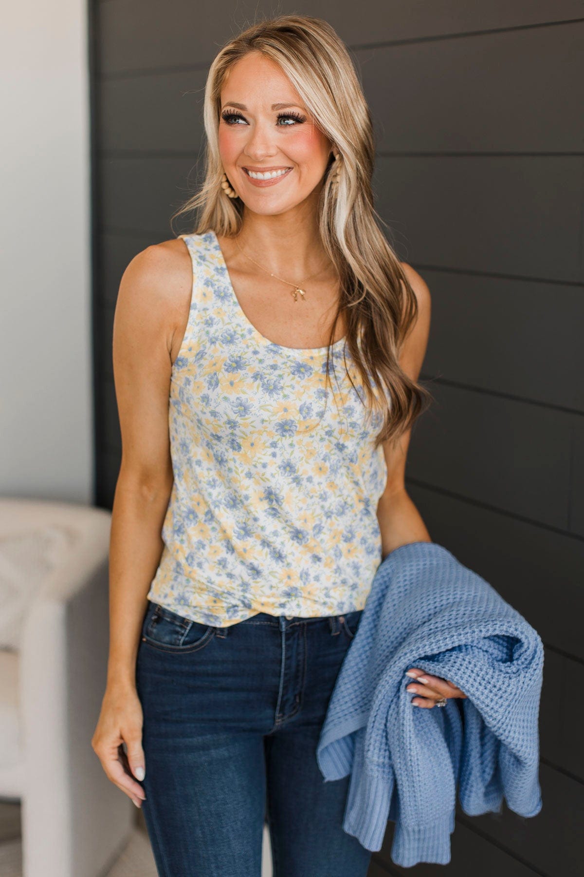 So Much To See Floral Tank Top- Blue & Yellow