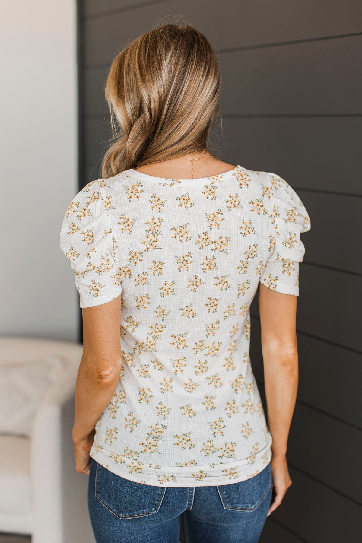 Give Your All Puff Sleeve Top- Off-White & Yellow