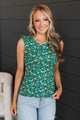 Late Night Romance Floral Knit Top- Green