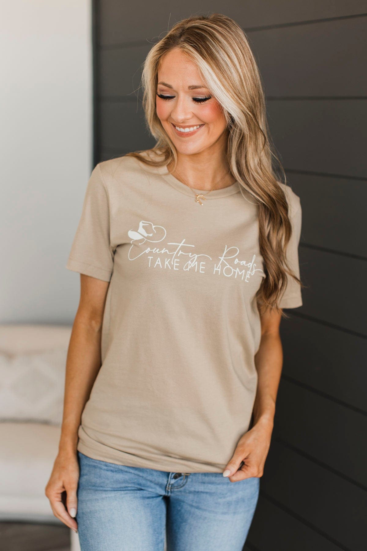"Country Roads Take Me Home" Graphic Tee- Beige