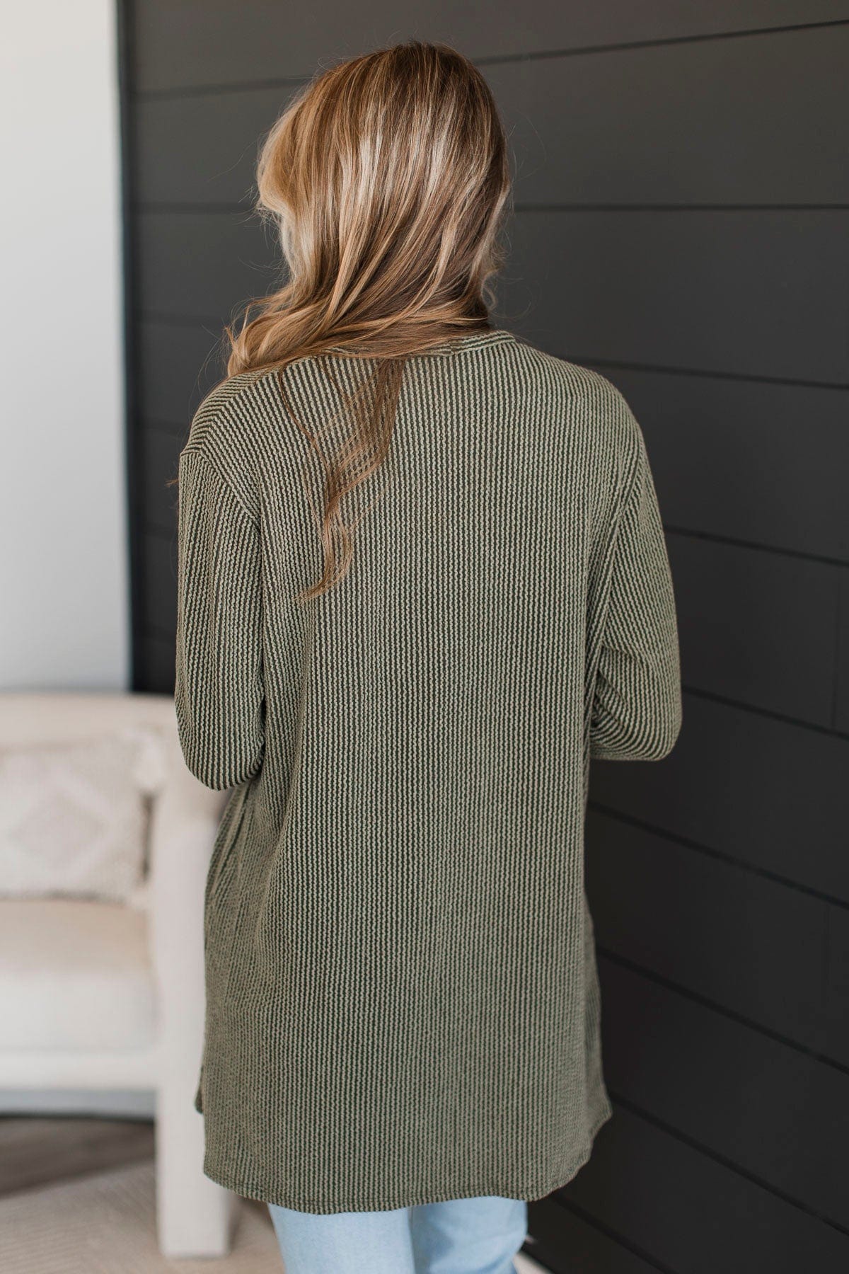 Protect My Heart Ribbed Cardigan- Olive