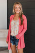 Protect My Heart Ribbed Cardigan- Coral