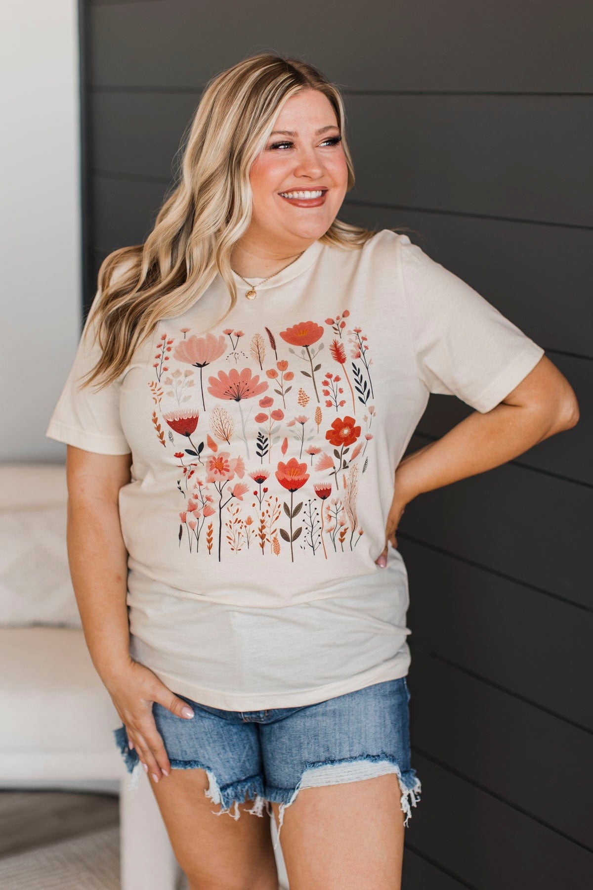 Smiling For Spring Floral Graphic Tee- Cream