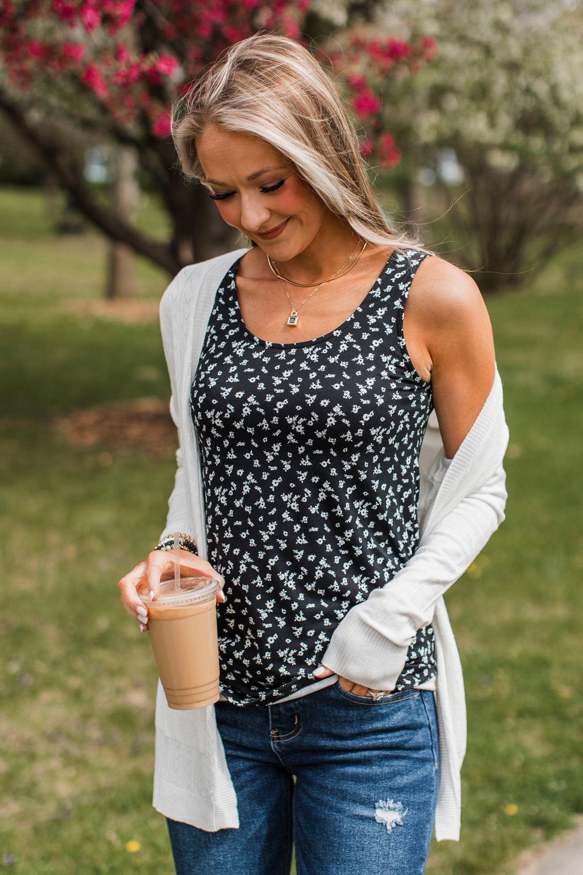 So Much To See Floral Tank Top- Black & Ivory