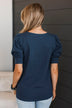 Treat Me With Love Puff Sleeve Top- Navy