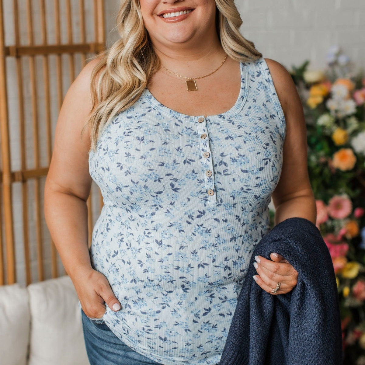 Peach/Blue Floral Tank