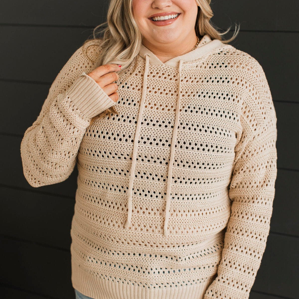 Lovely Delights Open Knit Hoodie Natural The Pulse Boutique