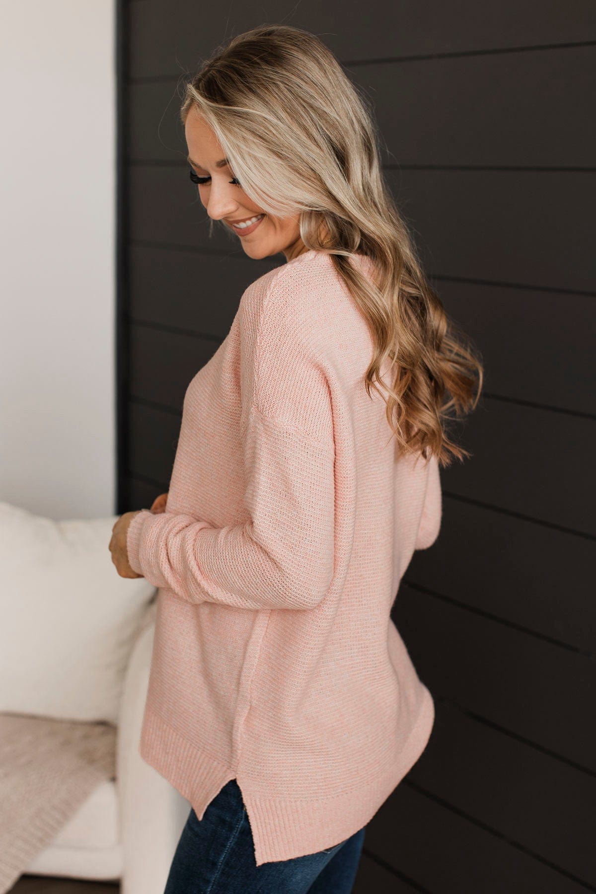 Reaching Out To You Knit Sweater- Light Pink