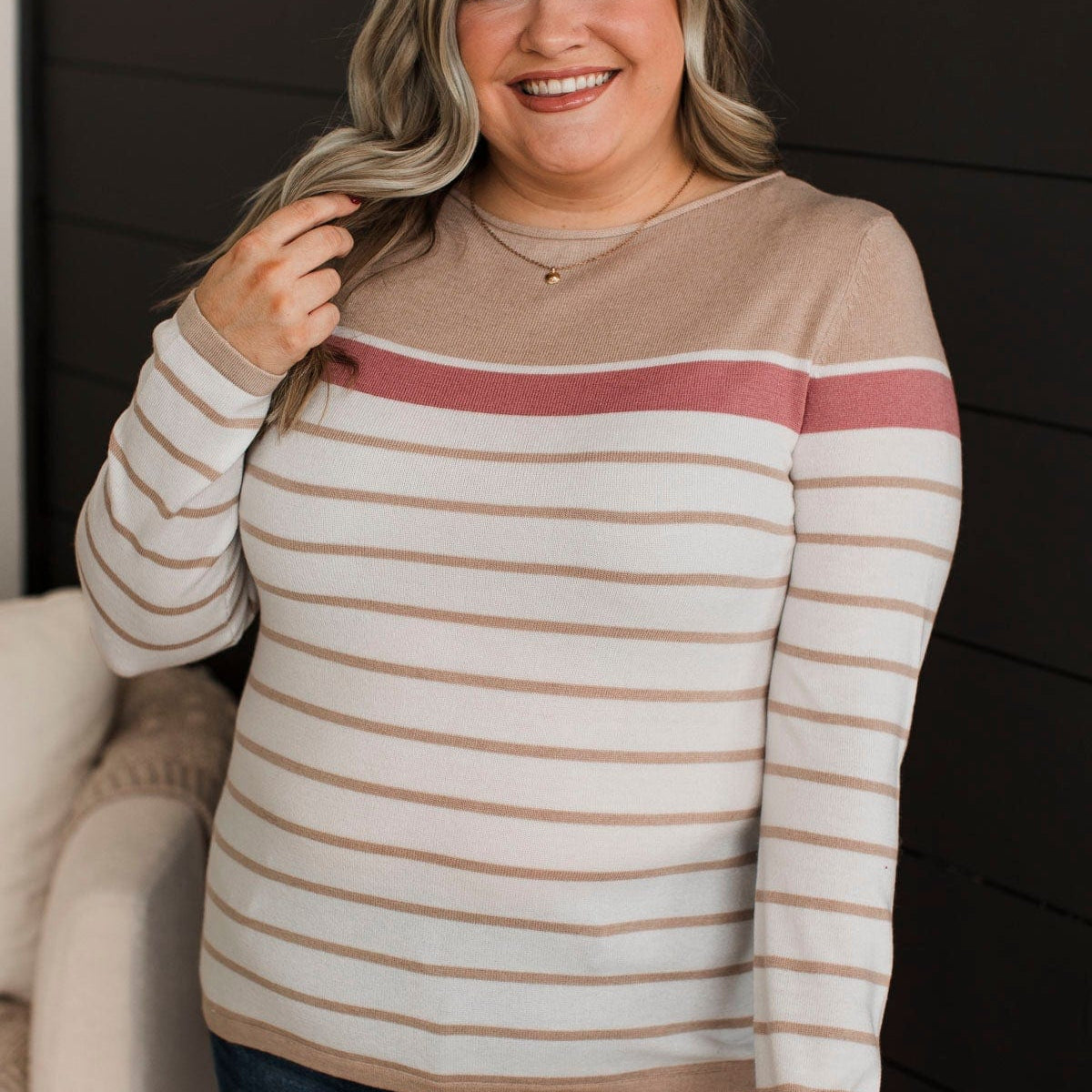 Taupe & Blk Striped Sweater main image 0