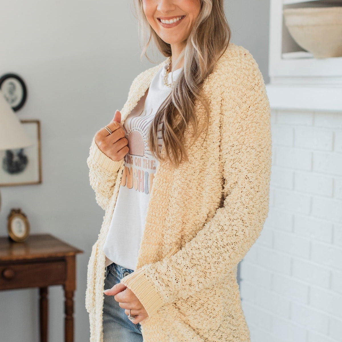Popcorn Knit Short Sleeve Cardigan -  Claret Red