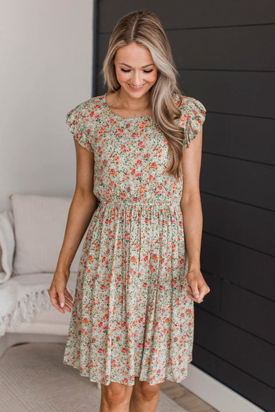 Think It Through Floral Dress- Light Sage – The Pulse Boutique image.