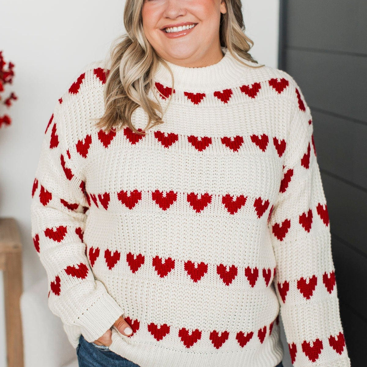 Sunday Hearts Sweater Deep Cobalt & Cream