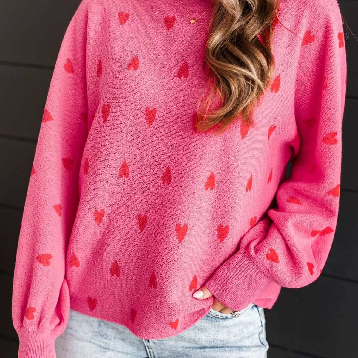 Pink Heart Winter Knitted Sweater