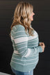 Roll With It Striped Sweater- Dusty Teal