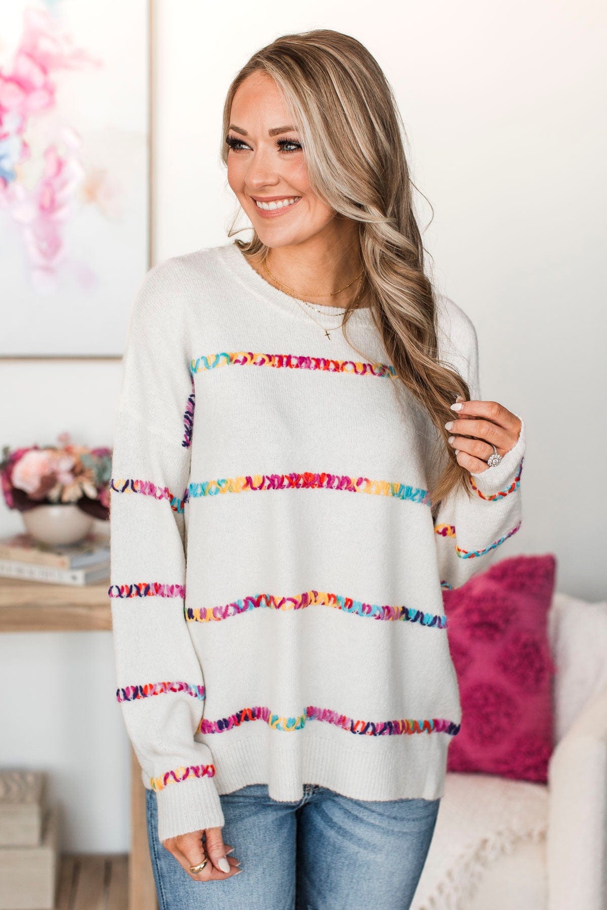 Staying Optimistic Striped Sweater- Ivory