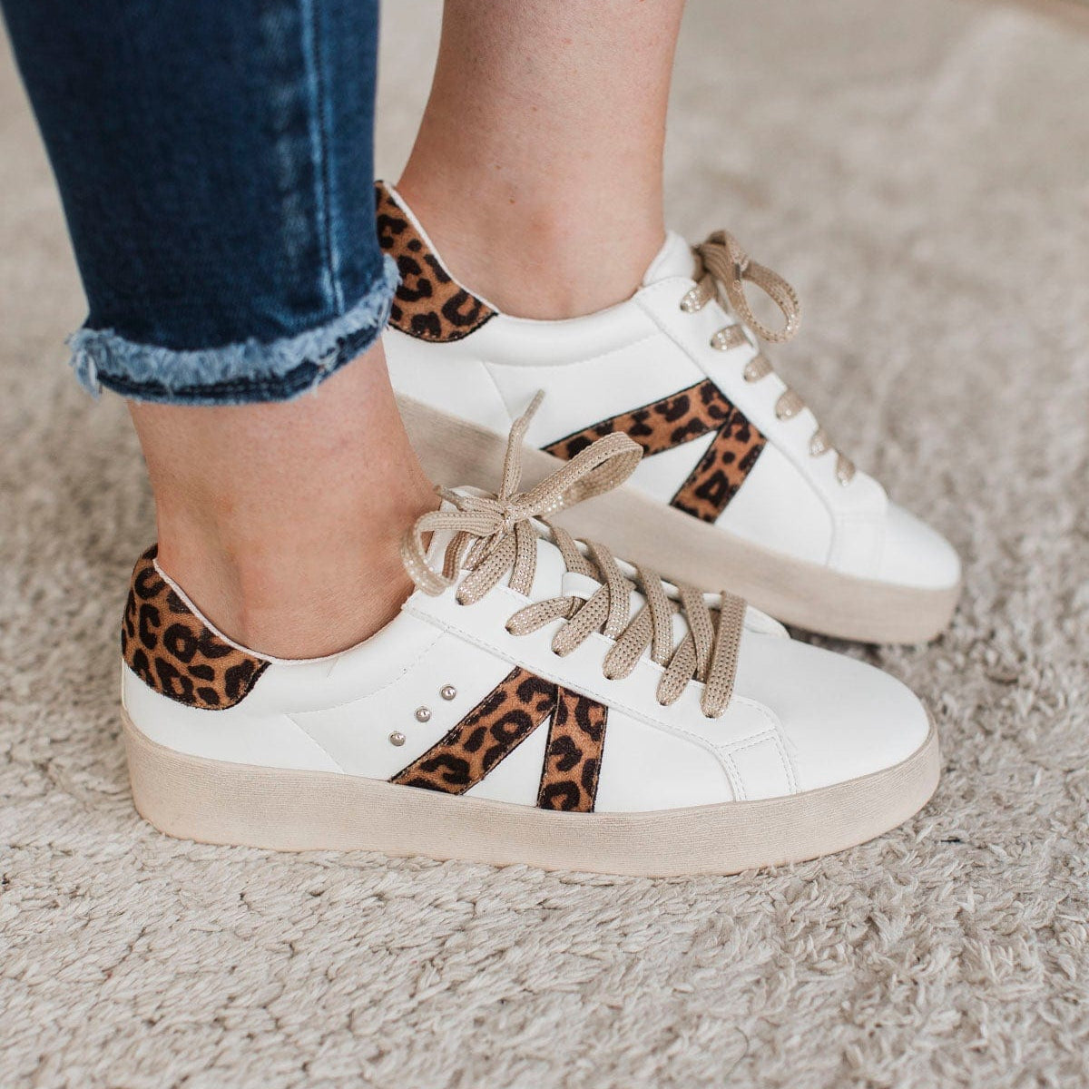 White Leopard Combo Heads Up Sneakers - Corkys main image 1