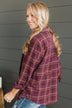 Tell You Everything Plaid Button Top- Plum