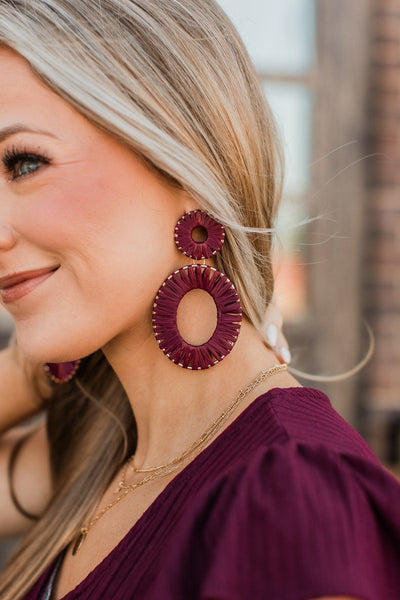 Burgundy dangle earrings store