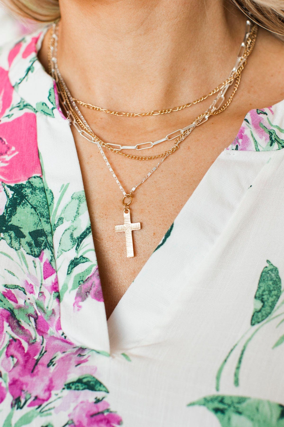 Much Love 4-Tier Cross Necklace- Gold & Silver