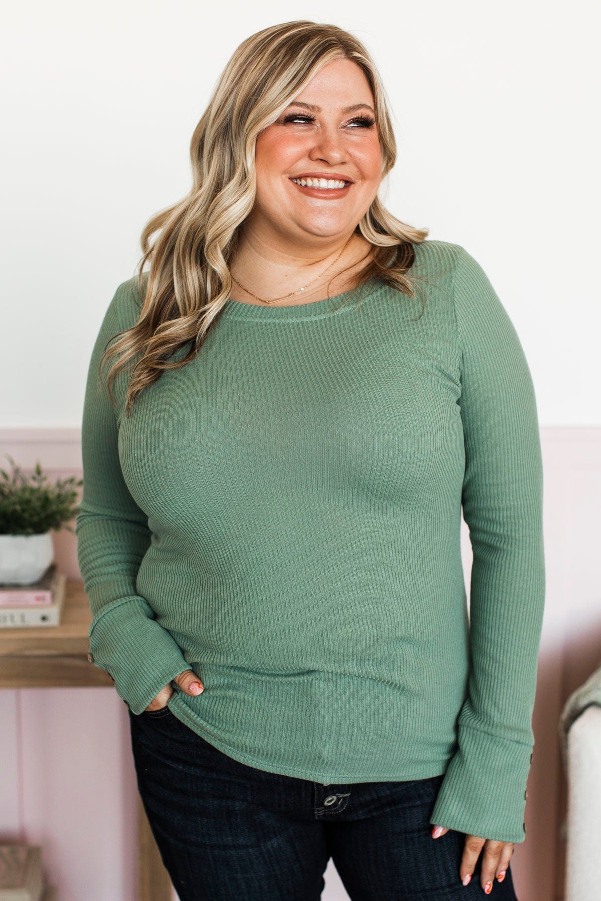 Dreams Of Forever Ribbed Top- Desert Sage