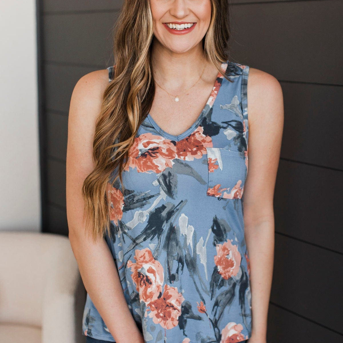 Tank top - ELLIE blue - Classic floral print