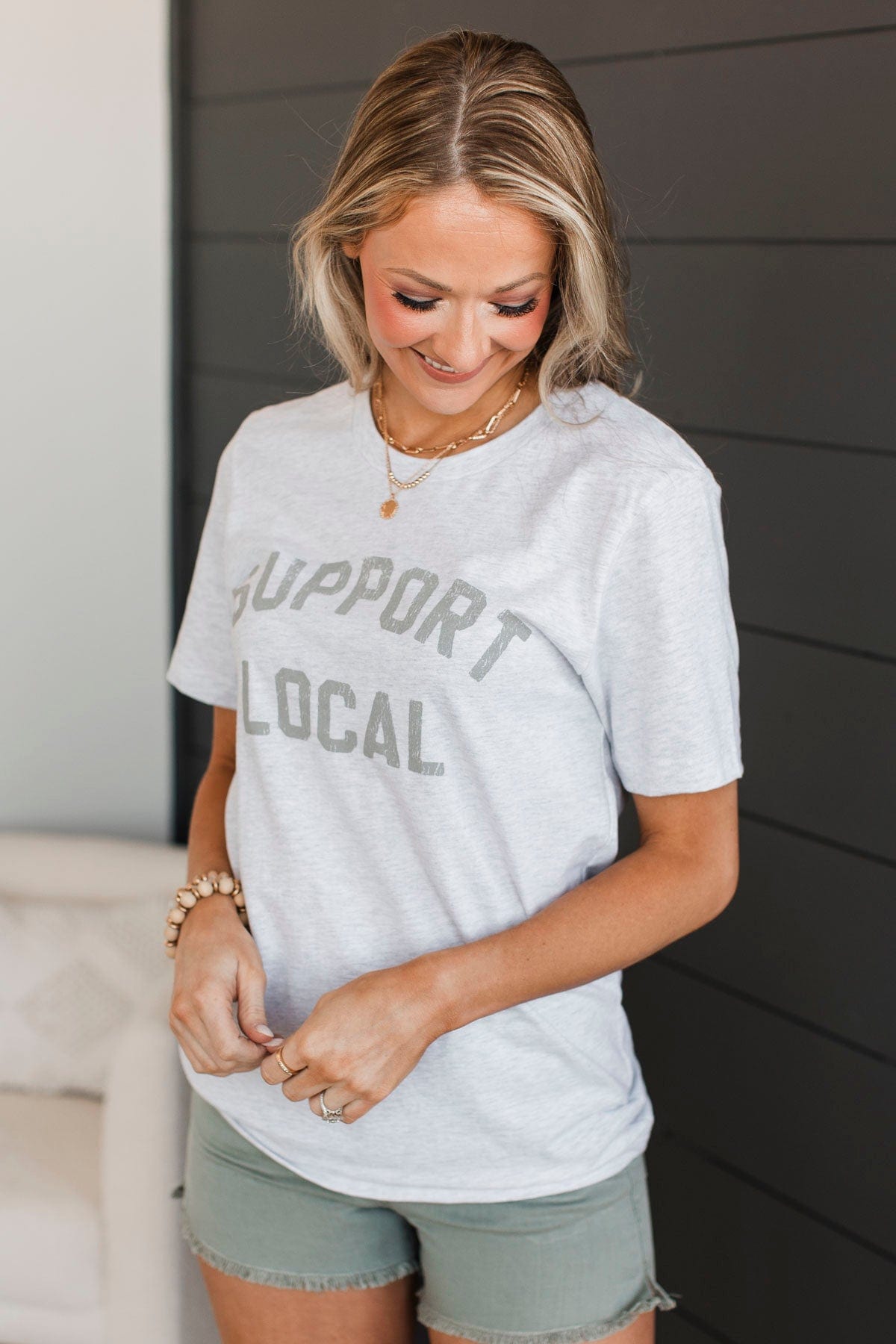 "Support Local" Graphic Tee- Heather Grey