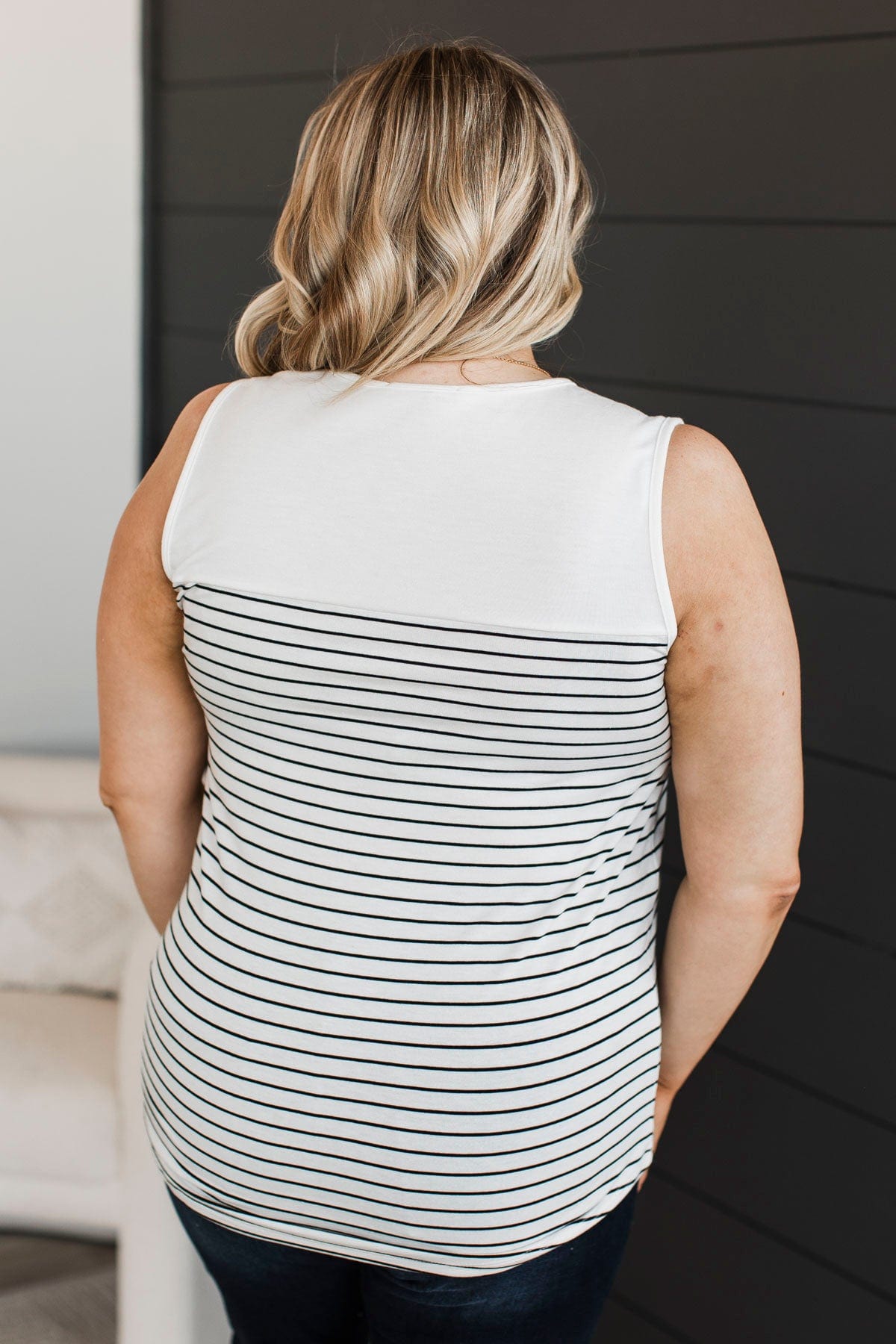 Together Again Striped Tank Top- Ivory