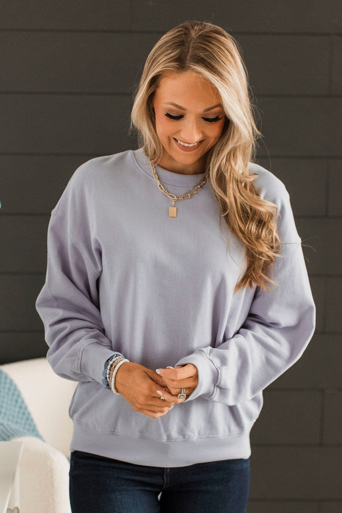 Pictures Of Us Crew Neck Pullover- Periwinkle