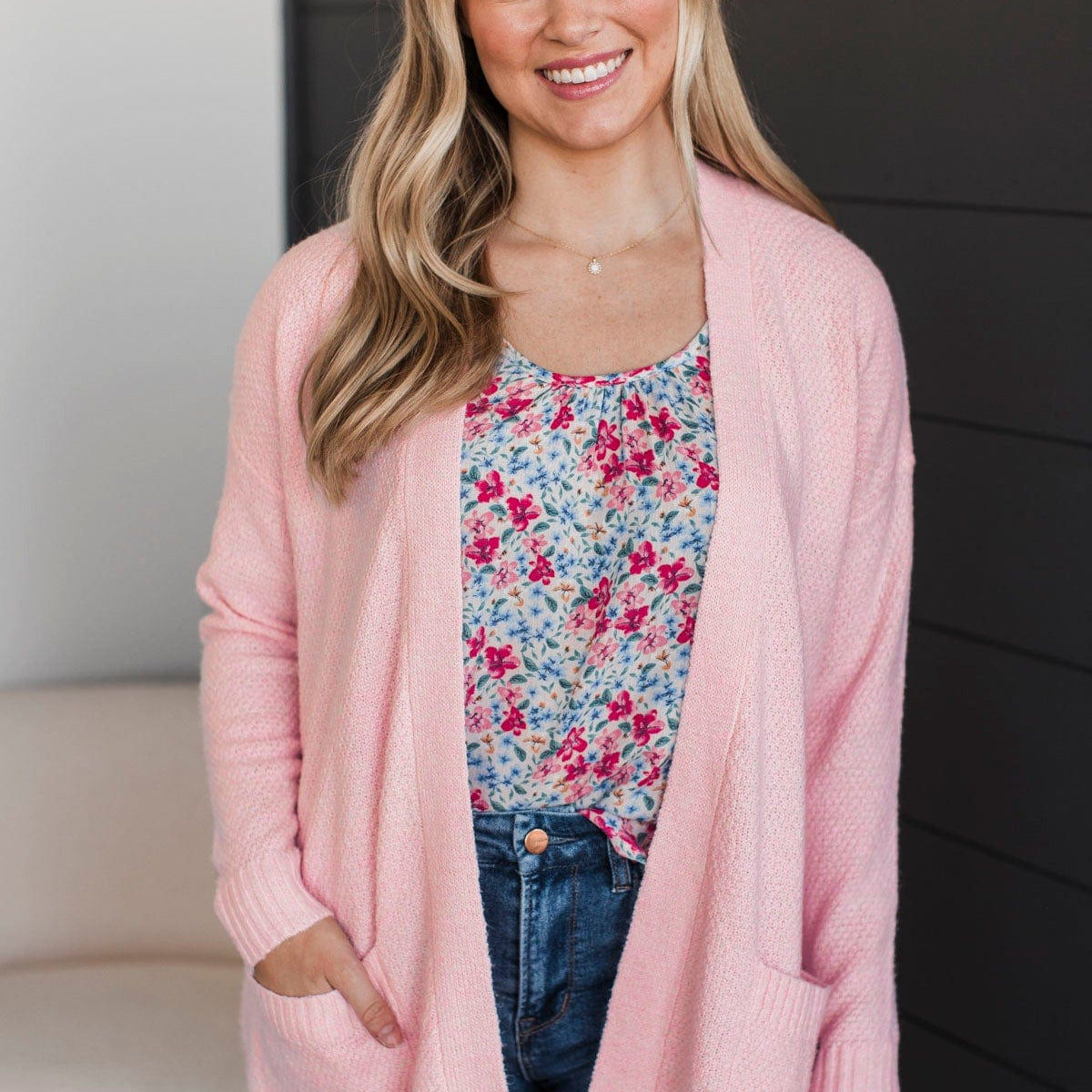 Keeping Cozy Open Front Cardigan- Light Pink