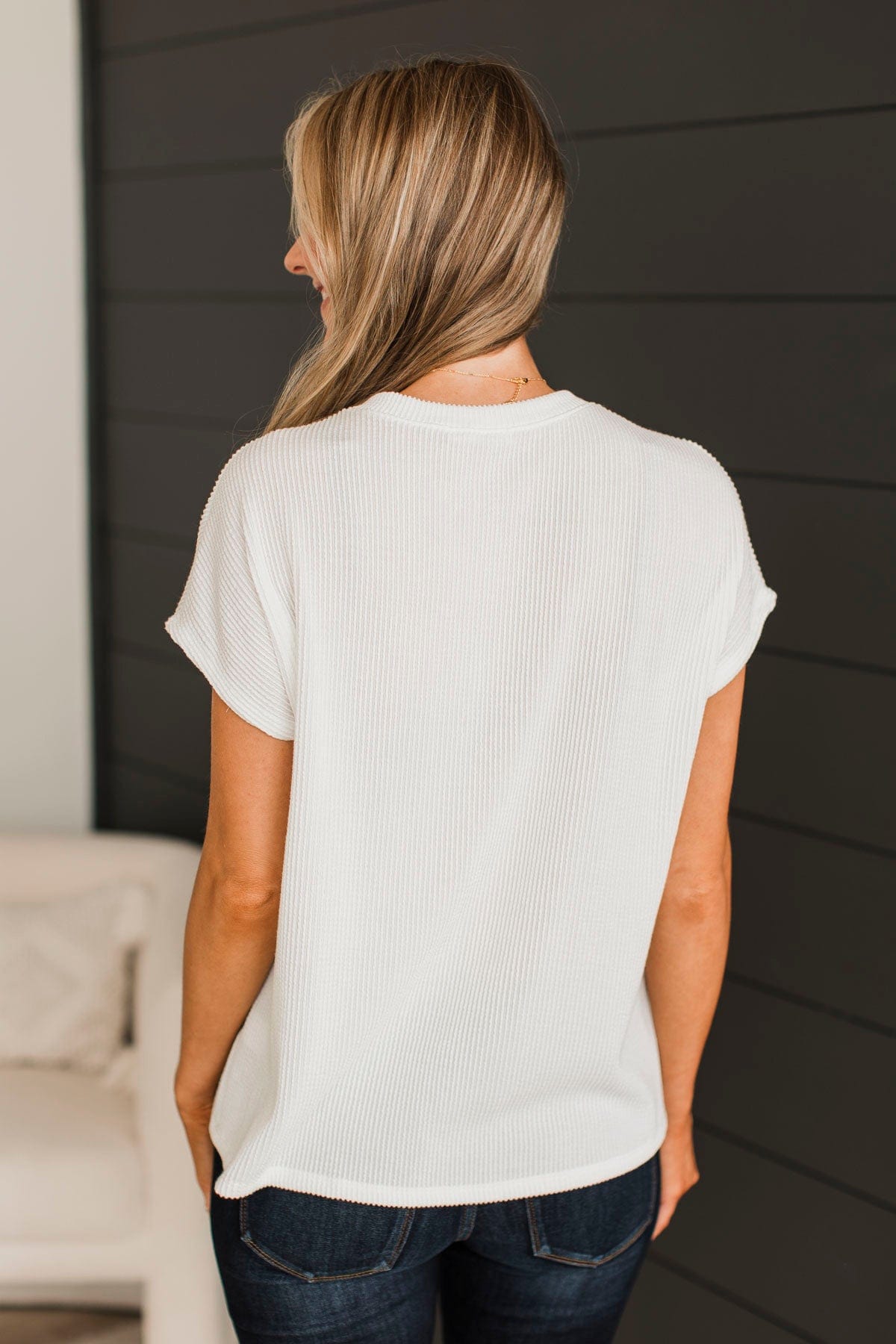 Important To Me Ribbed Pocket Top- Ivory