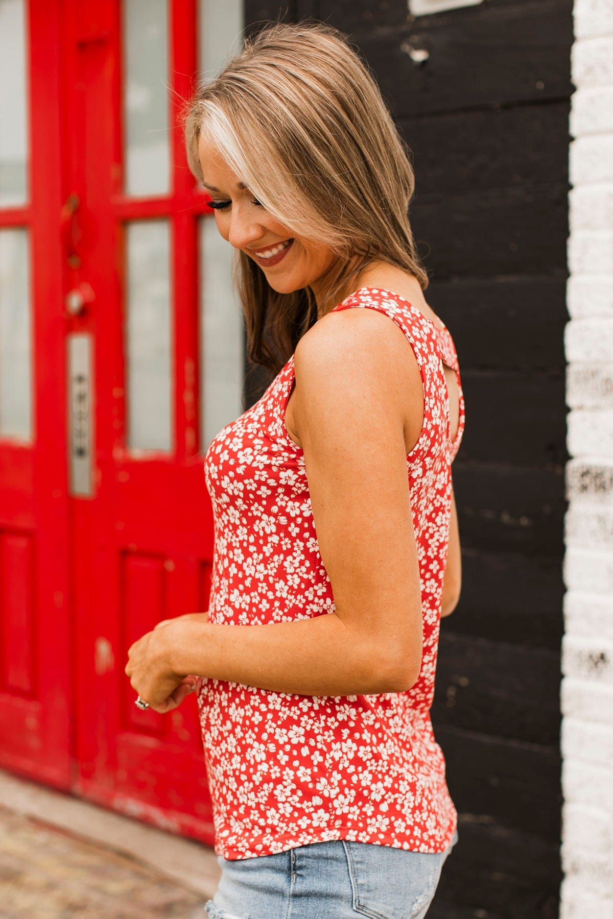 So Much To See Floral Tank Top- Red & Ivory