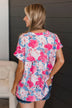 On My Own Time Floral Blouse- Fuchsia & Blue