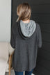 Lead By Example Hooded Knit Top- Charcoal