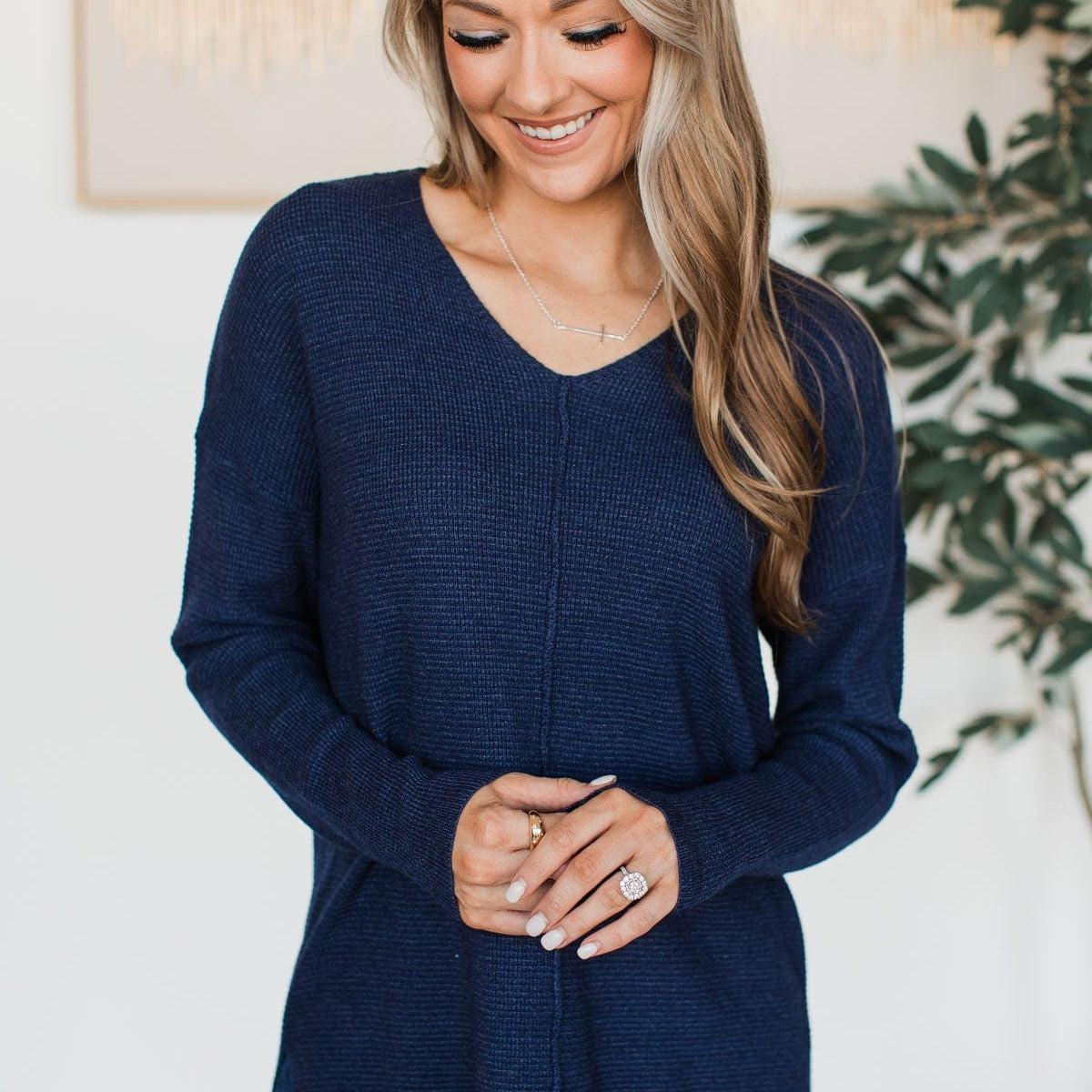 NAVY V-NECK SWEATER main image 0