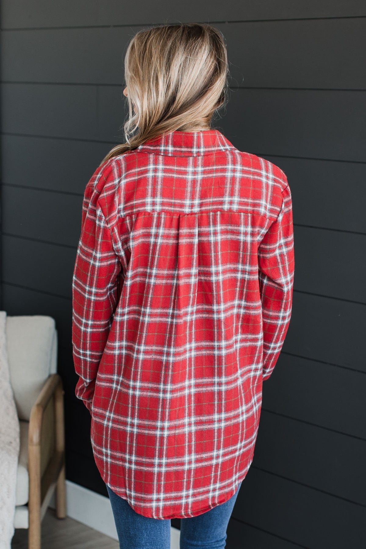 Gingerbread Hugs Plaid Button Down- Red