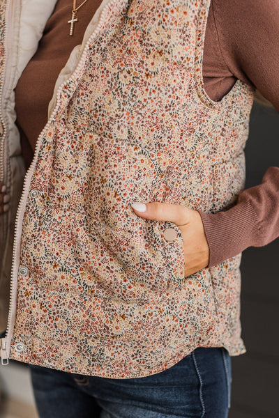 The Gillian Reversible Black and Floral Puffer Vest