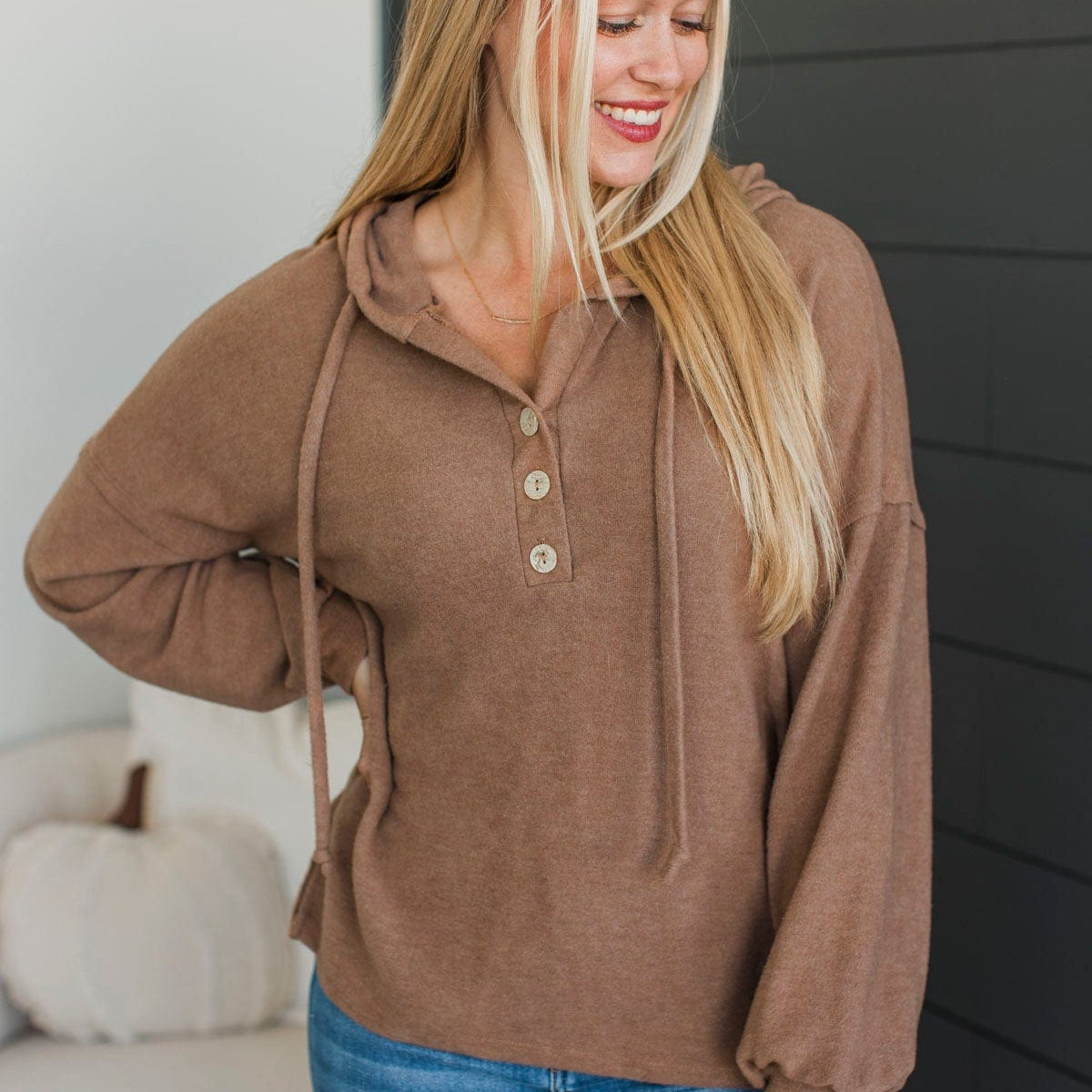 Brushed Hooded Pullover Top