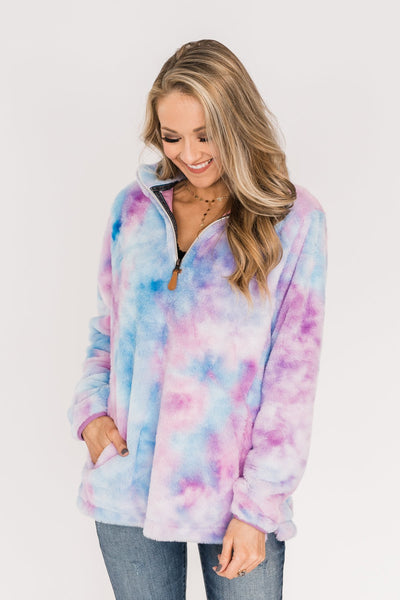 Quarter Zip Tie Dye Sherpa- Purple u0026 Blue – The Pulse Boutique