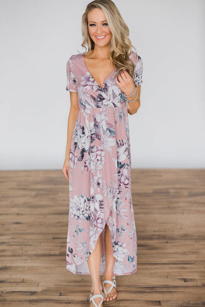 Dusty rose floral dress deals