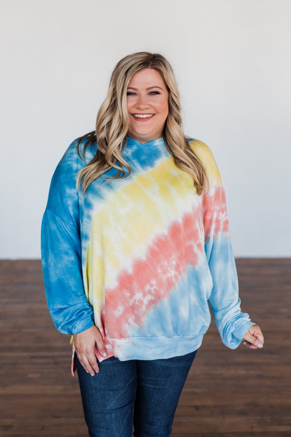 Dreaming of Sunshine Oversized Hoodie- Blue, Yellow, & Coral