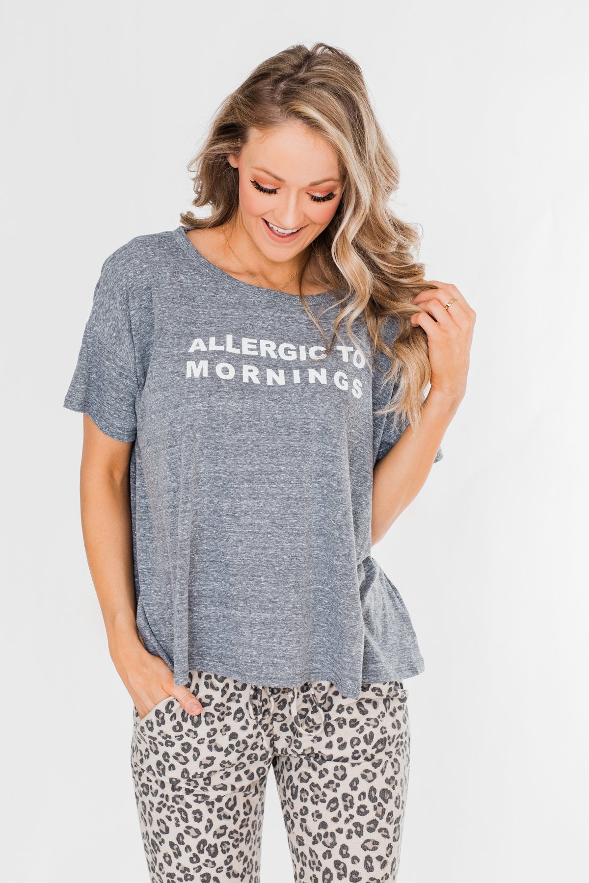 "Allergic To Mornings" Graphic Tee-Gray