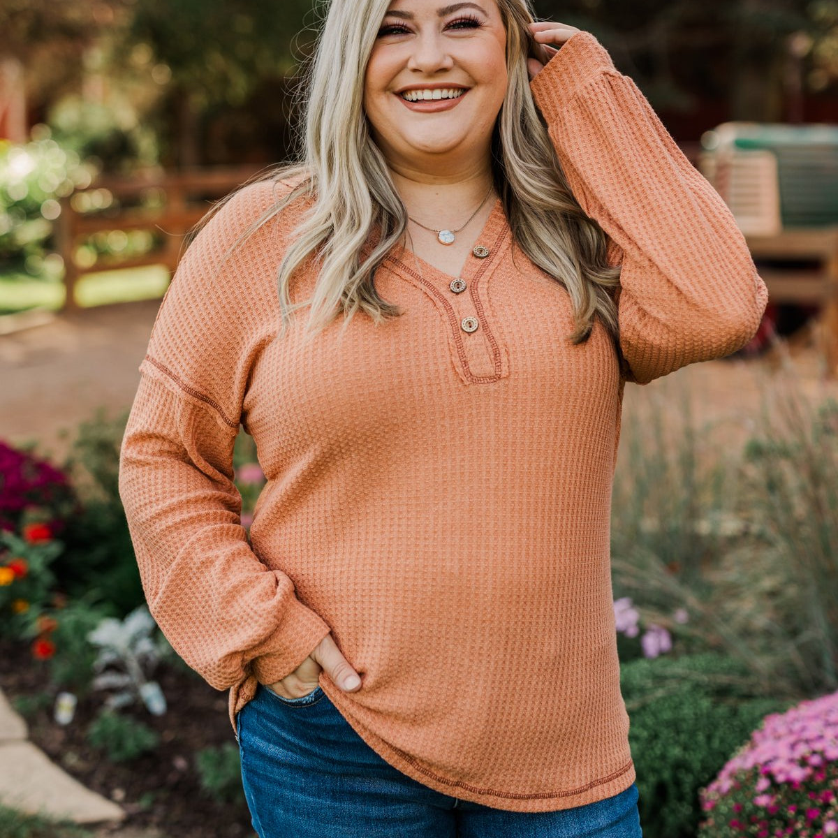 Sweet Nothings Waffle Knit Top- Light Rust – The Pulse Boutique