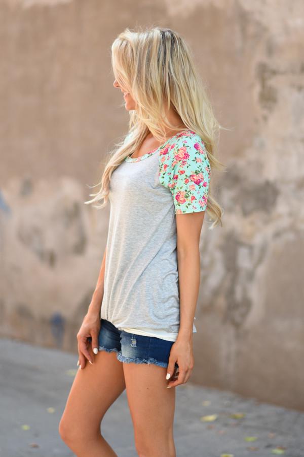 Mint Floral Sleeve Top