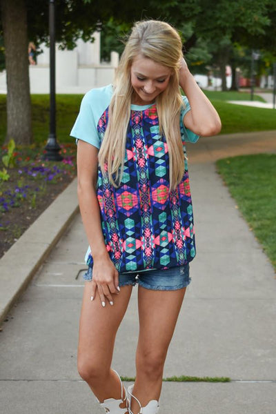 Neon Geo Print Top ~ Blue The Pulse Boutique 