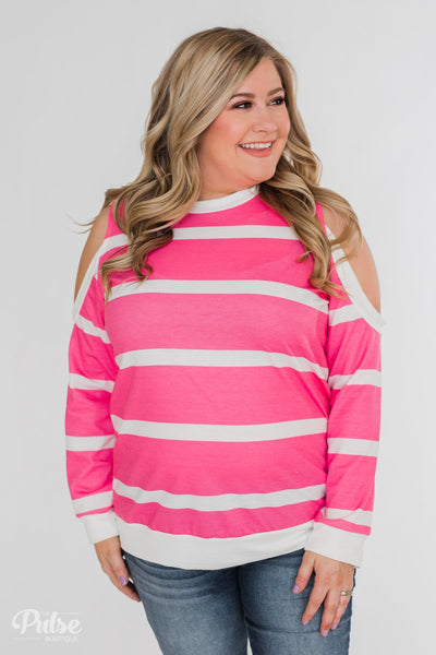 Plus Size Hot Pink Stripe Oversized T-Shirt