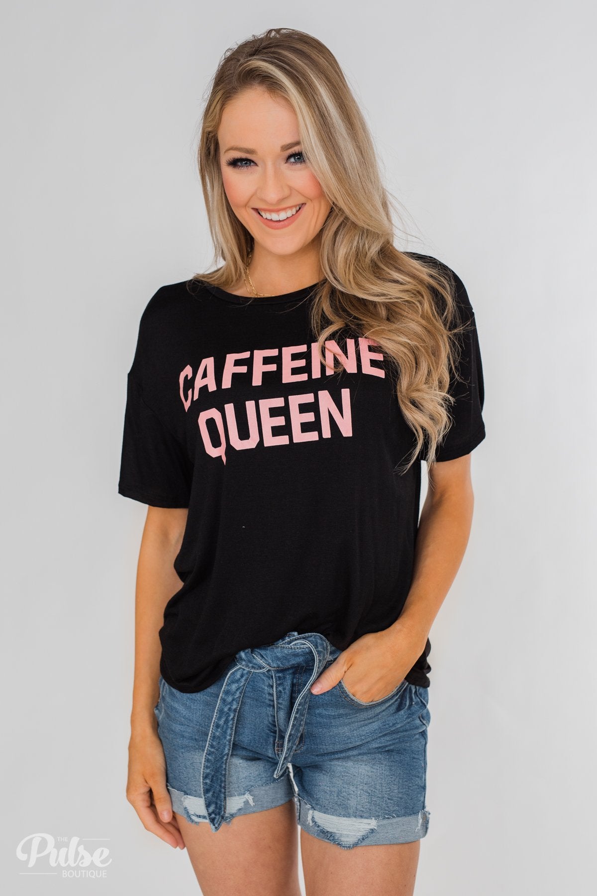 "Caffeine Queen" Graphic Top- Black