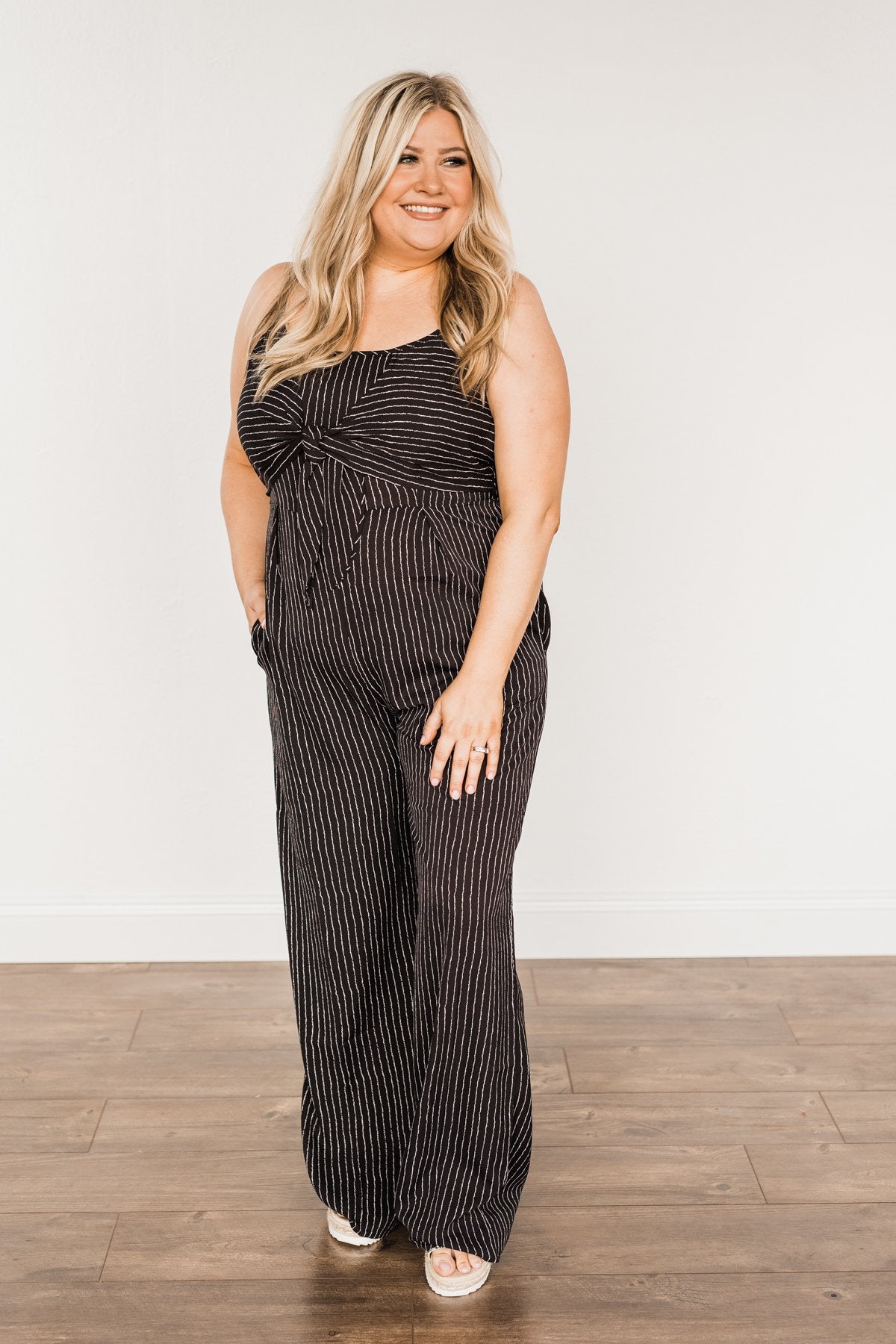You Found Me Striped Jumpsuit- Black