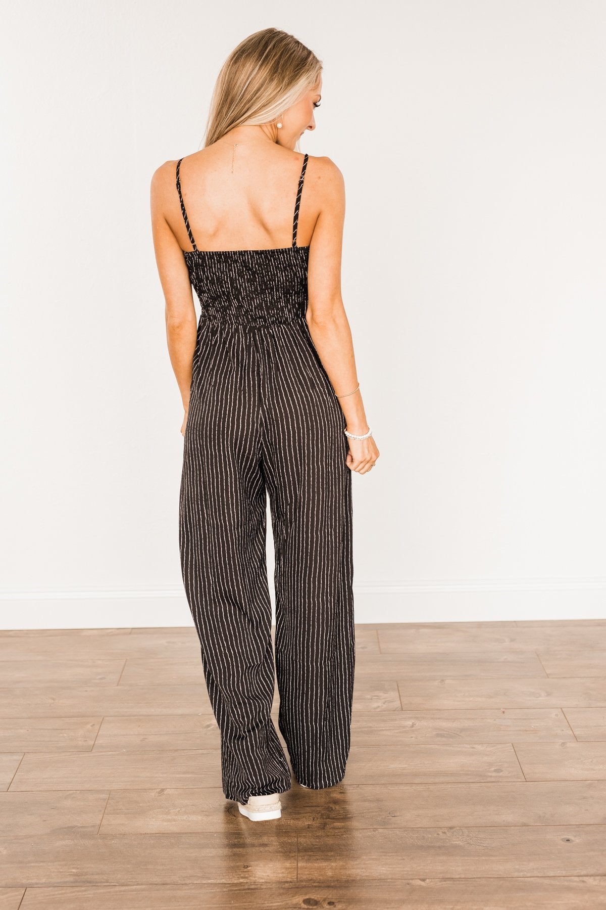 You Found Me Striped Jumpsuit- Black