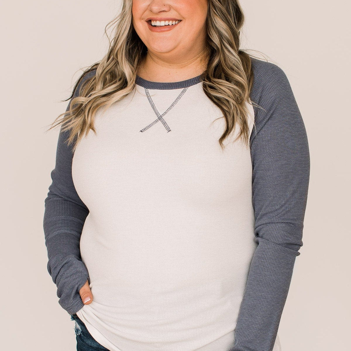 RAGLAN SLEEVE BUTTON UP TOP LUXE NAVY